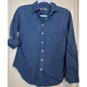 Camixa linen cotton Roll Tab Sleeve Button Up Shirt Blue‎ Lightweight sz XS GUC